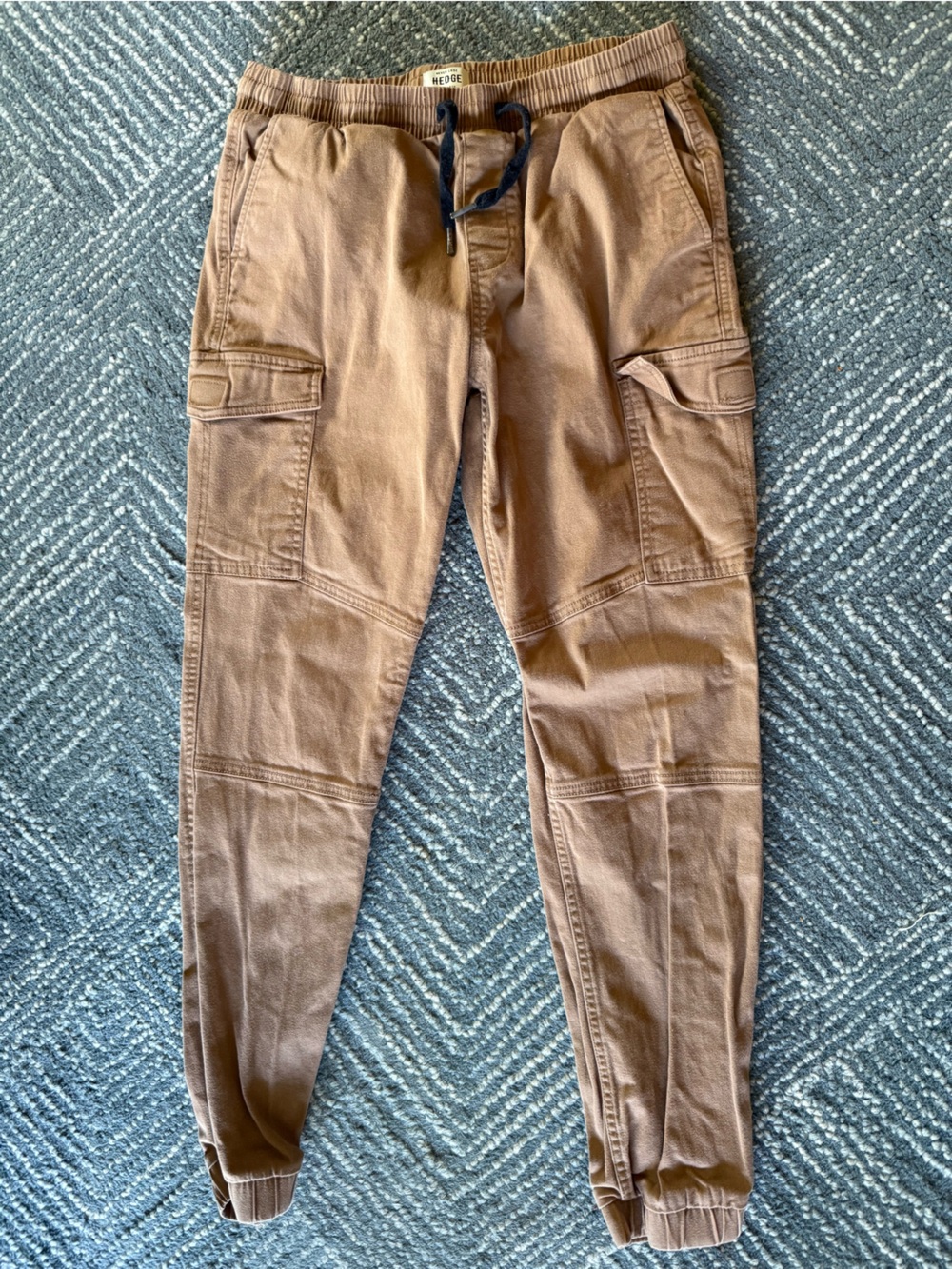 Men's Brown Cargo Jogger Pants - Elastic Waist - Picture 2 of 6